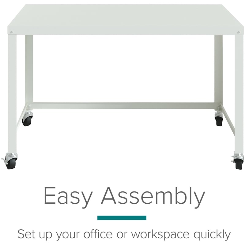 Hirsh Ready-to-assemble 48-inch Wide Mobile Metal Desk White