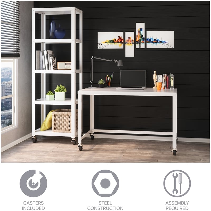 Hirsh Ready-to-assemble 48-inch Wide Mobile Metal Desk White
