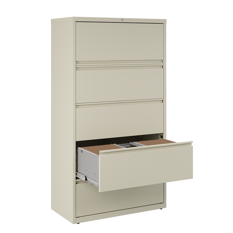 Hirsh 36-in Wide HL8000 Series Metal 5 Drawer Lateral File Cabinet Putty/Beige