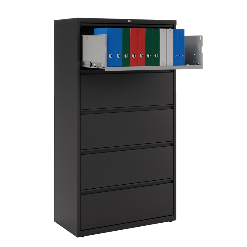 Hirsh 36-in Wide HL8000 Series Metal 5 Drawer Lateral File Cabinet Black