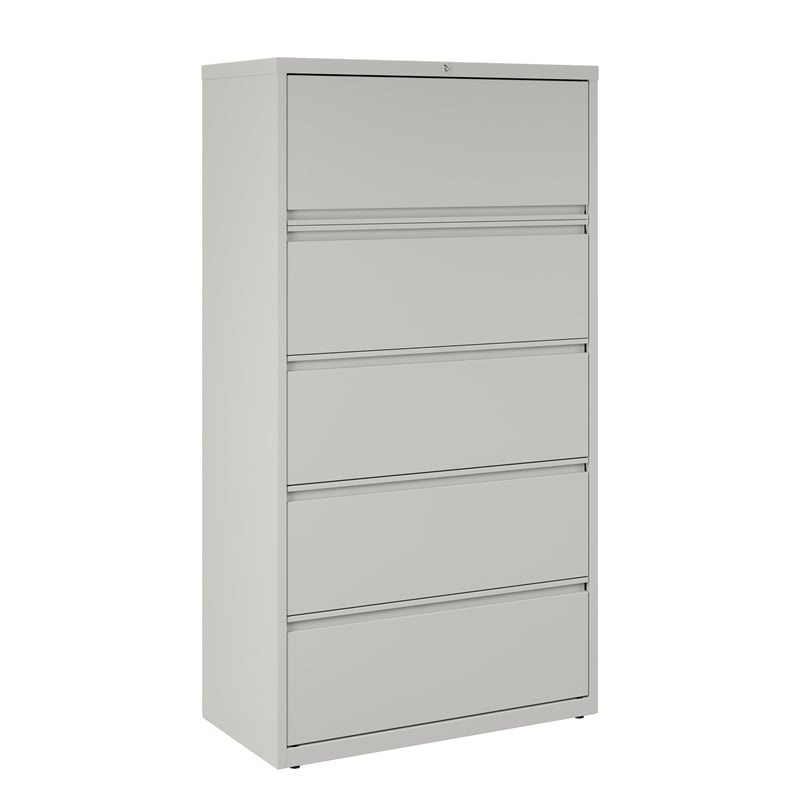 Hirsh 36-in Wide HL8000 Series 5-Drawer Metal Lateral File Cabinet in Light Gray