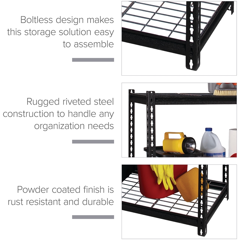 Hirsh 2300 Riveted Metal Wire Deck Shelving 4-Shelf Unit 18D x 36W x 60H Black