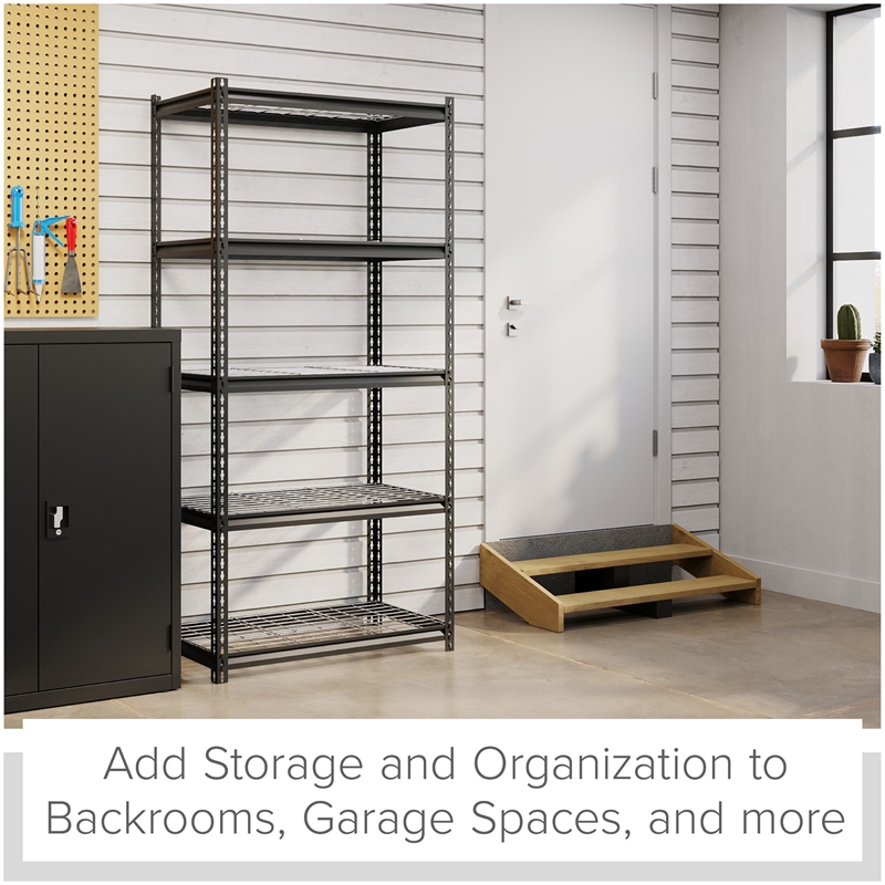 Iron Horse 2300 Riveted Wire Deck Metal Shelving 5-Shelf 18Dx36Wx72H Black