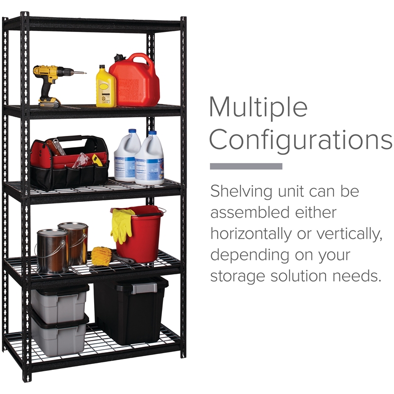 Iron Horse 2300 Riveted Wire Deck Metal Shelving 5-Shelf 18Dx36Wx72H Black