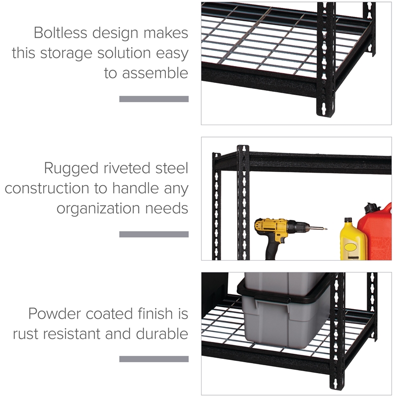 Iron Horse 2300 Riveted Wire Deck Metal Shelving 5-Shelf 18Dx36Wx72H Black