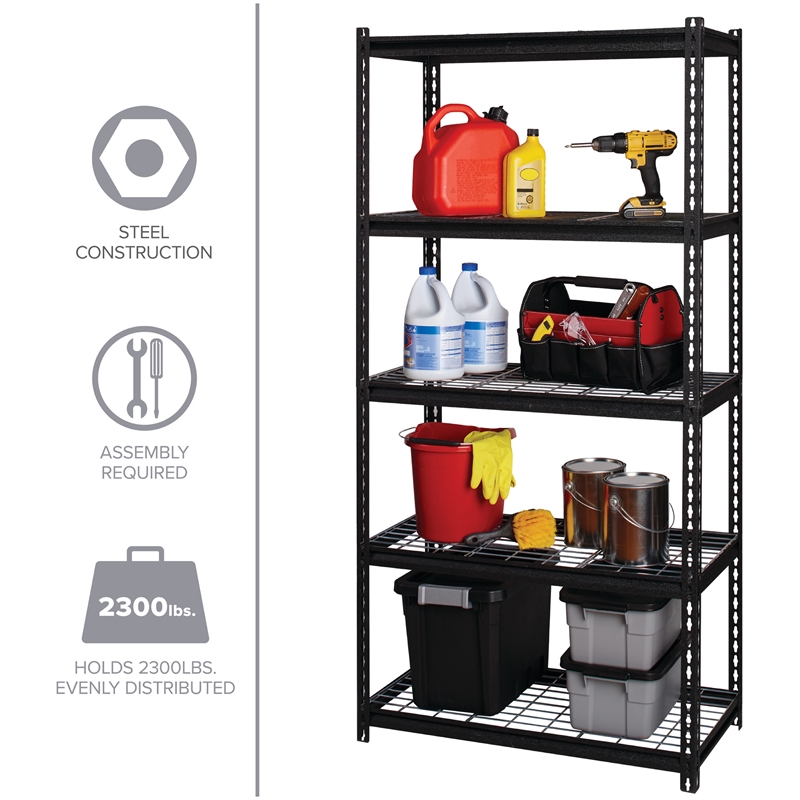 Iron Horse 2300 Riveted Wire Deck Metal Shelving 5-Shelf 18Dx36Wx72H Black