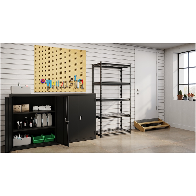 Iron Horse 2300 Riveted Wire Deck Metal Shelving 5-Shelf 18Dx36Wx72H Black