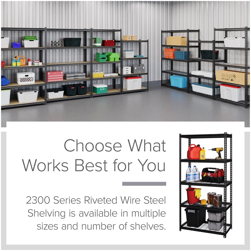 Iron Horse 2300 Riveted Wire Deck Metal Shelving 5-Shelf 18Dx36Wx72H Black