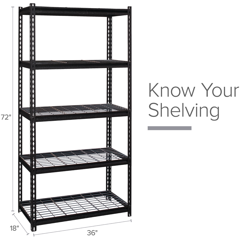 Iron Horse 2300 Riveted Wire Deck Metal Shelving 5-Shelf 18Dx36Wx72H Black
