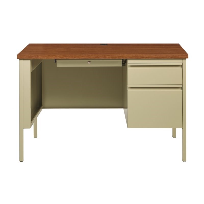 Hirsh 24x45 Right Hand Single Pedestal Metal Desk Beige/Oak
