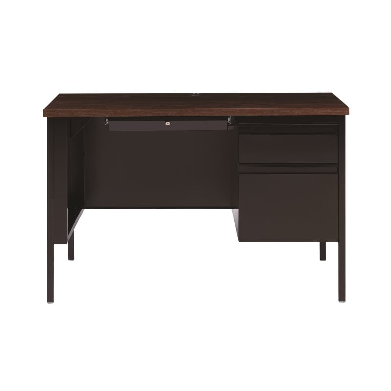 Hirsh 24x45 Right Hand Single Pedestal Metal Desk Black/Walnut