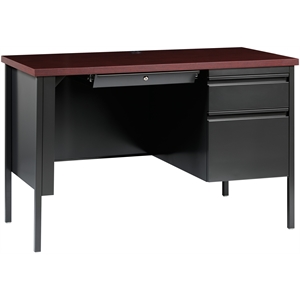 Hirsh 24x45 Right Hand Single Pedestal Metal Desk Charcoal/Mahogany