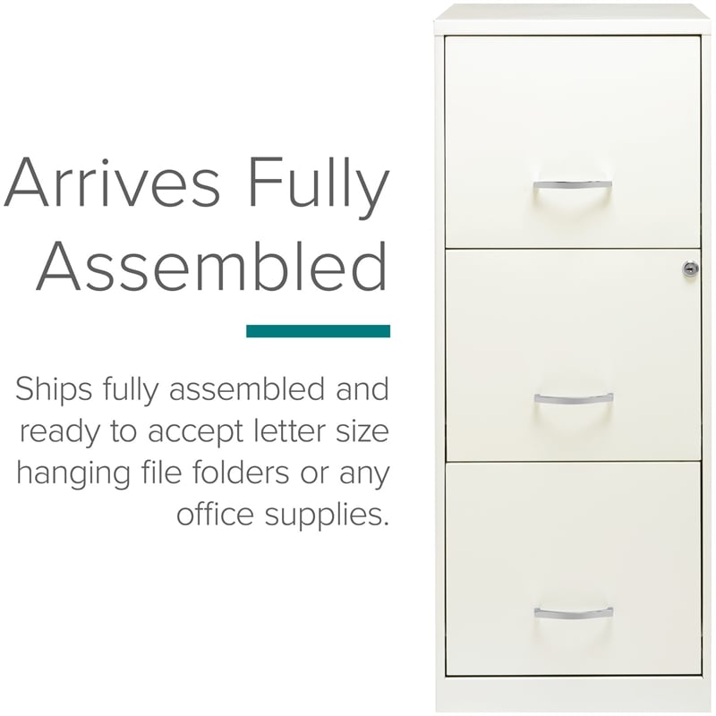 Space Solutions 3 Drawer Vertical Metal File Cabinet with Lock Pearl White
