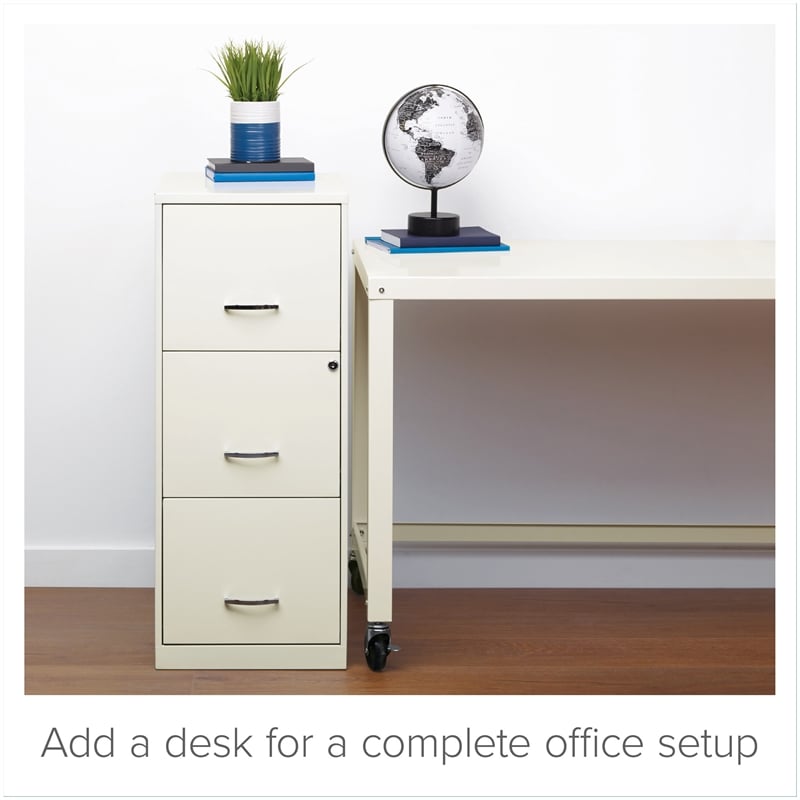 Space Solutions 3 Drawer Vertical Metal File Cabinet with Lock Pearl White