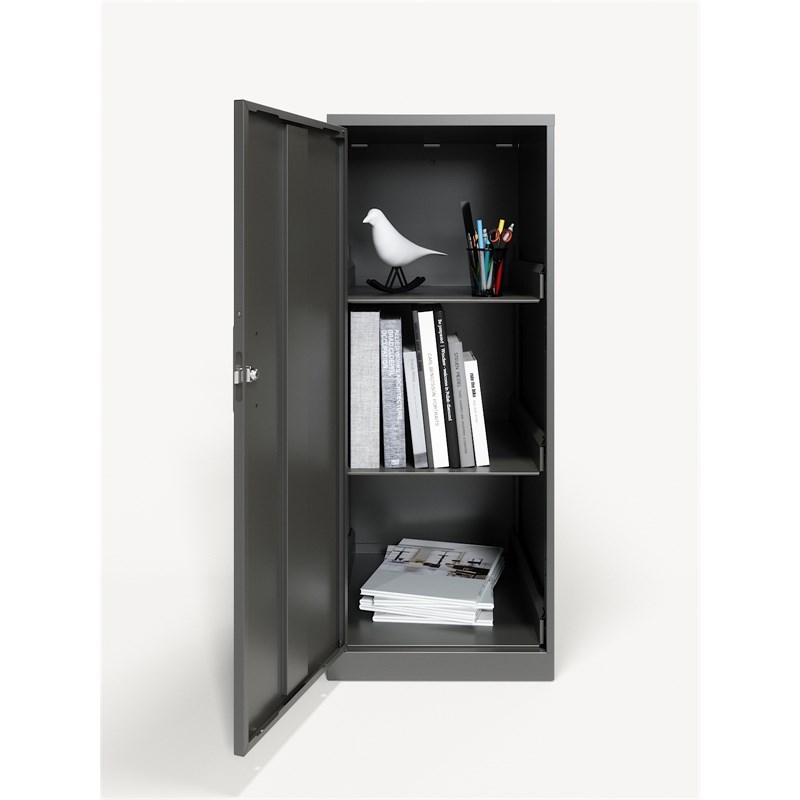 Space Solutions 3 Shelf Personal Metal Locker Storage Cabinet Locking Charcoal