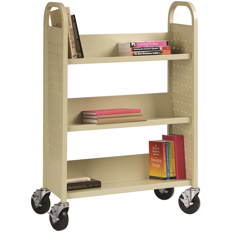 Hirsh Single-sided Metal Mobile Book Cart Putty/Beige