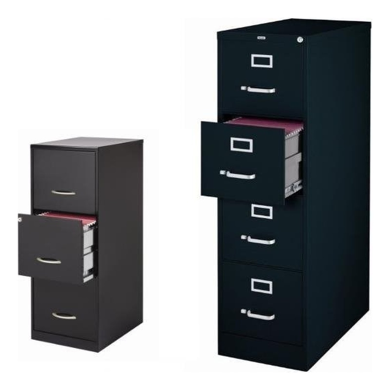 Set of 2 Value Pack Four and Three Drawer Filing Cabinets in Black