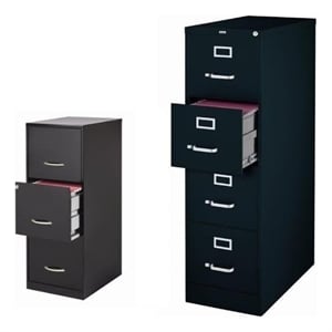 Set of 2 Value Pack Four and Three Drawer Filing Cabinets in Black