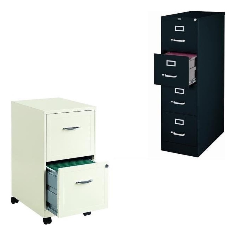 2 Piece Value Pack Black 4 Drawer and White Mobile File Cabinet
