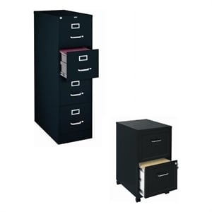 2 Piece Value Pack 4 Drawer and Mobile 2 Drawer File Cabinet in Black
