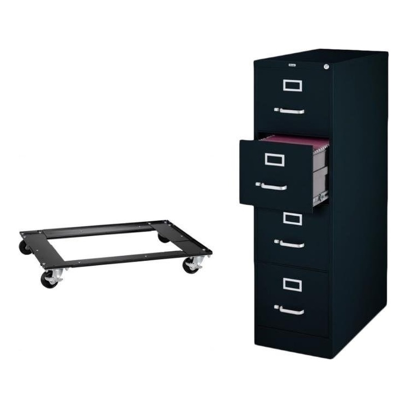 2 Piece File Cabinet and Commercial Cabinet Mobile Dolly Set in Black