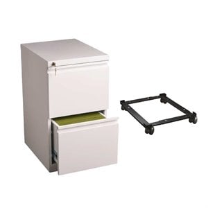 2 Piece Mobile File Cabinet in White and Black Adjustable File Caddy