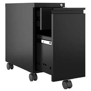 Hirsh 20-inch Deep Mobile Zip Pedestal 2-Drawer Box/File. Hidden Drawer. Black