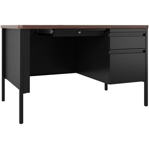 Hirsh 30x48 Right Hand Single Pedestal Metal Desk with Top Black/Walnut