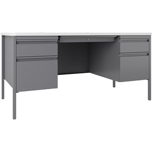 Space Solutions 30x60 Double Pedestal Metal Desk with T Top Silver/White