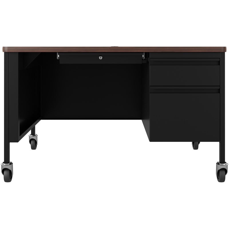 Hirsh 30x48 Mobile Right Hand Single Pedestal Metal Desk T Top Black/Walnut