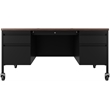 Hirsh 30x60 Mobile Double Pedestal Metal Desk with T Top Black/Walnut