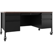 Hirsh 30x60 Mobile Double Pedestal Metal Desk with T Top Black/Walnut