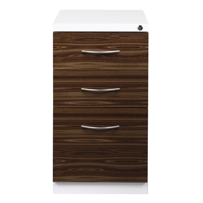 Hirsh 20-in Deep Mobile Pedestal 3-Drawer Metal Box/Box/File. White/Walnut