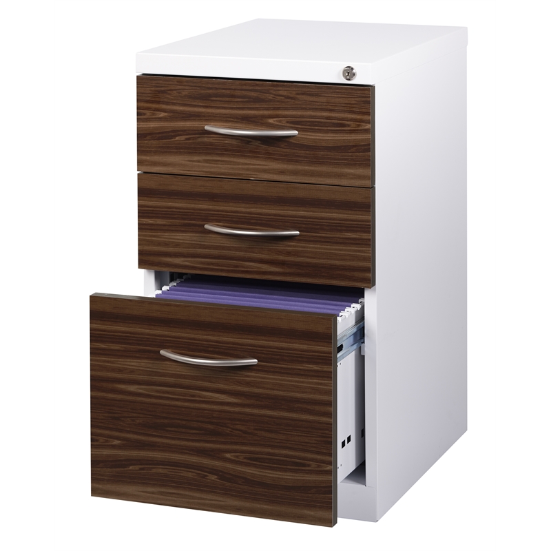 Hirsh 20-in Deep Mobile Pedestal 3-Drawer Metal Box/Box/File. White/Walnut