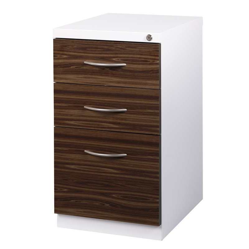 Hirsh 20-in Deep Mobile Pedestal 3-Drawer Metal Box/Box/File. White/Walnut