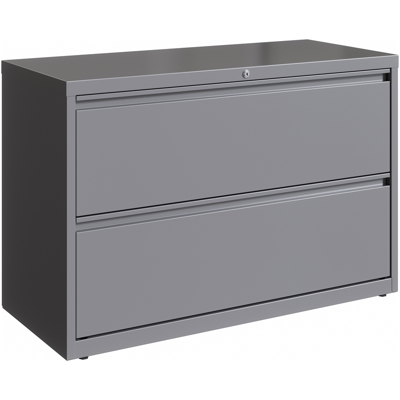 Hirsh 42in Wide HL10000 Series 2 Drawer Metal Lateral File Cabinet Arctic Silver