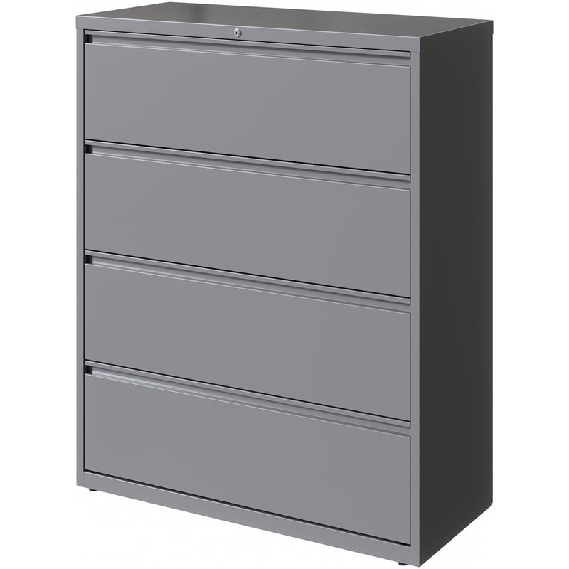 Hirsh 42in Wide HL10000 Series 4 Drawer Metal Lateral File Cabinet Arctic Silver