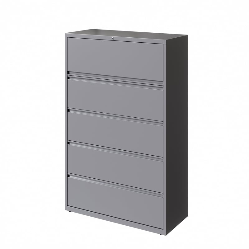Hirsh 42in Wide HL10000 Series 5 Drawer Metal Lateral File Cabinet Arctic Silver