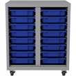 Mobile Metal Bin Storage Cabinet with 16 plastic tote bins Silver/Blue