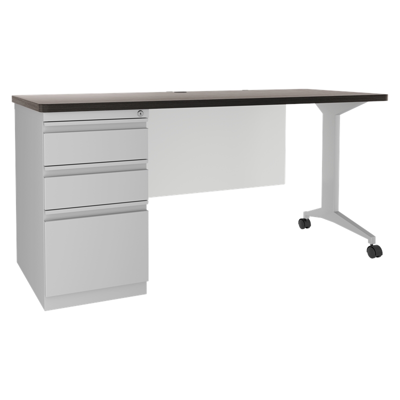 Hirsh Modern Metal Teacher's Desk. Arctic Silver/Weathered Charcoal