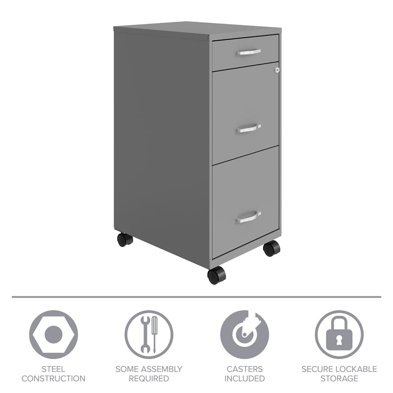 Space Solutions 3 Drawer Mobile Modern Metal File Cabinet in Artic Silver