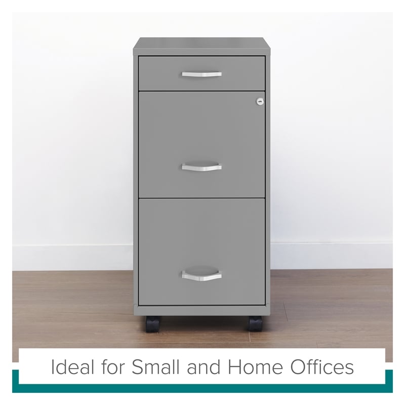 Space Solutions 3 Drawer Mobile Modern Metal File Cabinet in Artic Silver