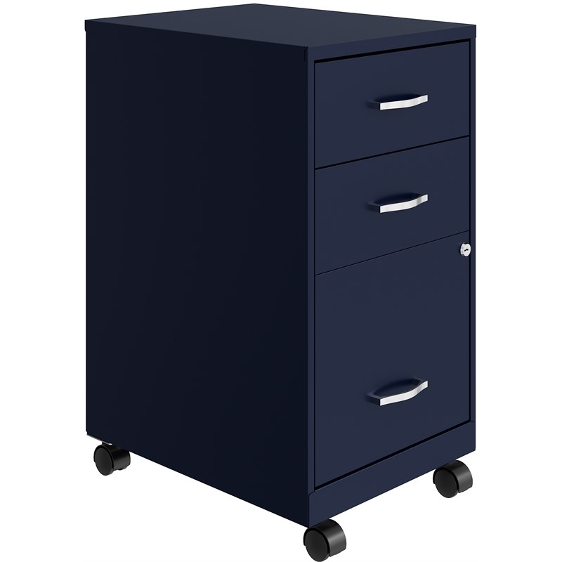 Space Solutions 18in 3 Drawer Metal Mobile Cabinet Ball Bearing Slide Navy