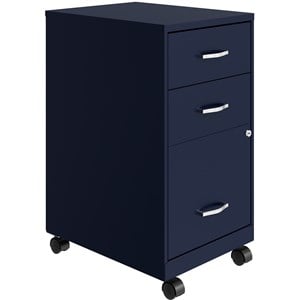 Space Solutions 18in 3 Drawer Metal Mobile Cabinet Ball Bearing Slide Navy