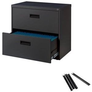 Hirsh 30&quotW Metal 2 Drawer Lateral Cabinet Set Charcoal with Front/Back Rails