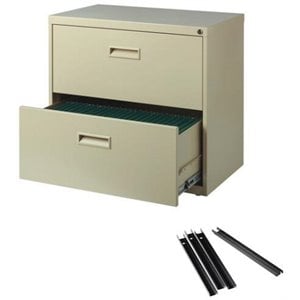Hirsh 30&quotW Metal 2 Drawer Lateral File Cabinet Set Beige with Front/Back Rails