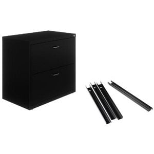 Hirsh Lateral Metal File Cabinet 30&quotW 2 Drawer Set Black with Front/Back Rails