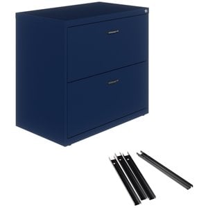 Hirsh Lateral Metal File Cabinet 30&quotW 2 Drawer Navy Set with Front to Back Rails