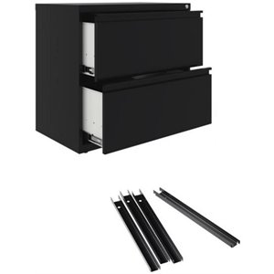 Hirsh 30&quotW 2 Drawer Metal Lateral File Cabinet Set Black and Front to Back Rails
