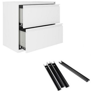 Hirsh 30&quotW 2 Drawer Metal Lateral File Cabinet Set White. Front to Back Rails